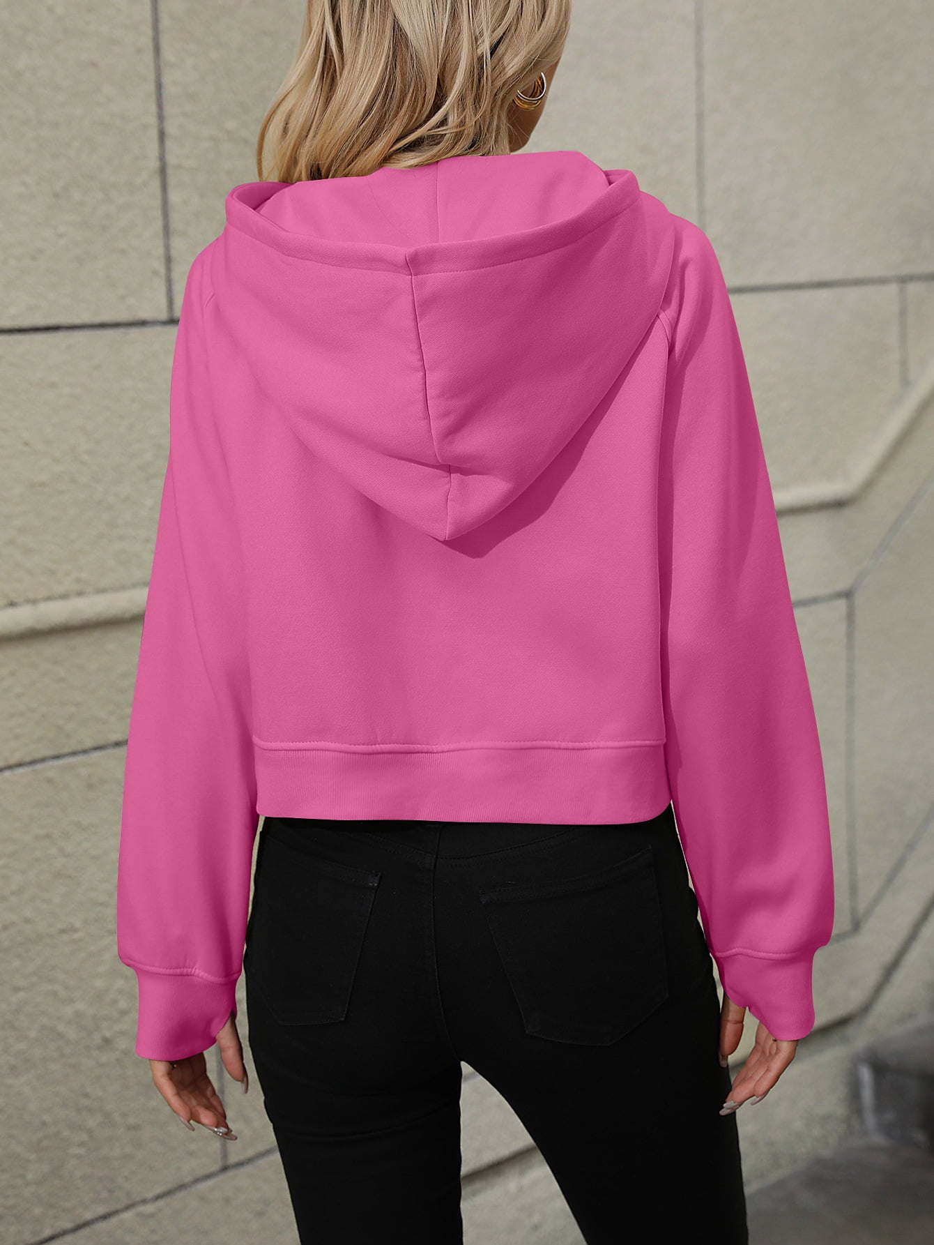 Mandy Raglan Sleeve Zip-Up Hoodie with Pocket