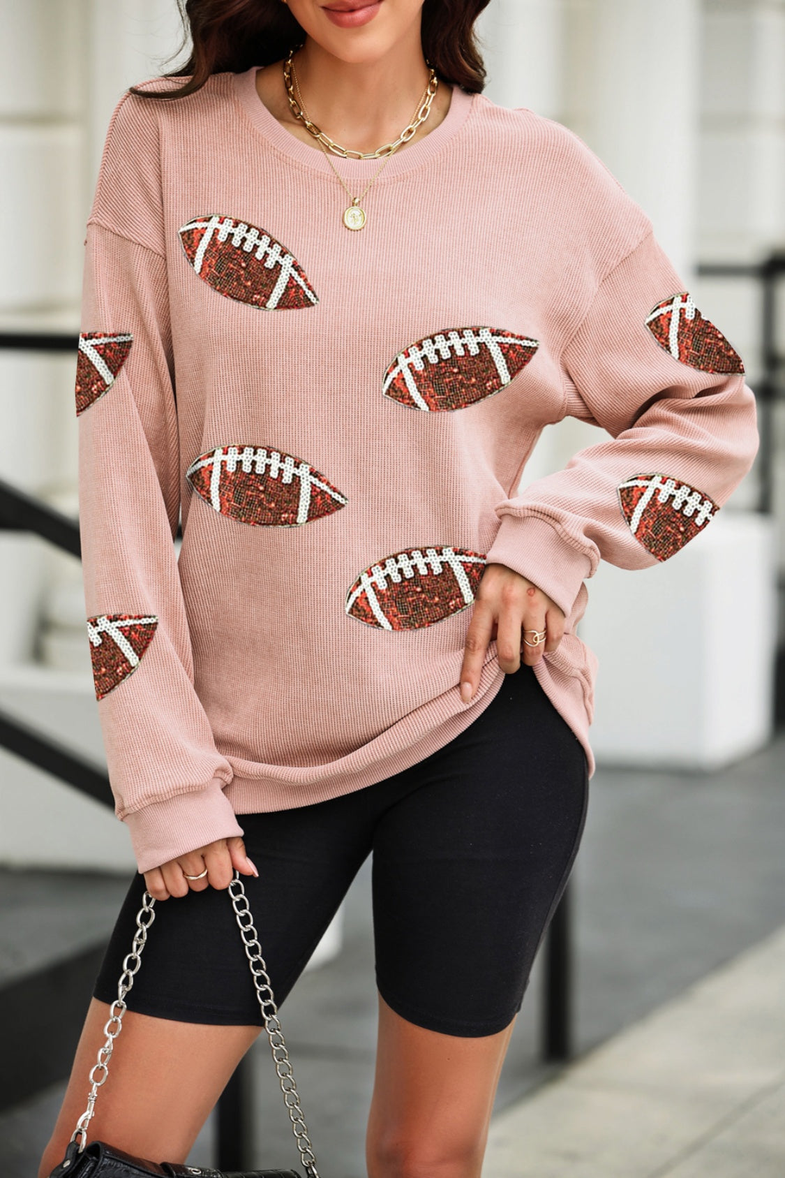 Sequin Football Patch Corduroy Sweatshirt