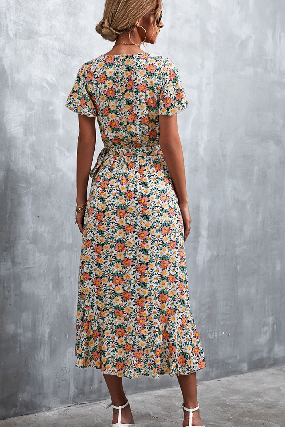 Floral Surplice Neck Tied Midi Dress