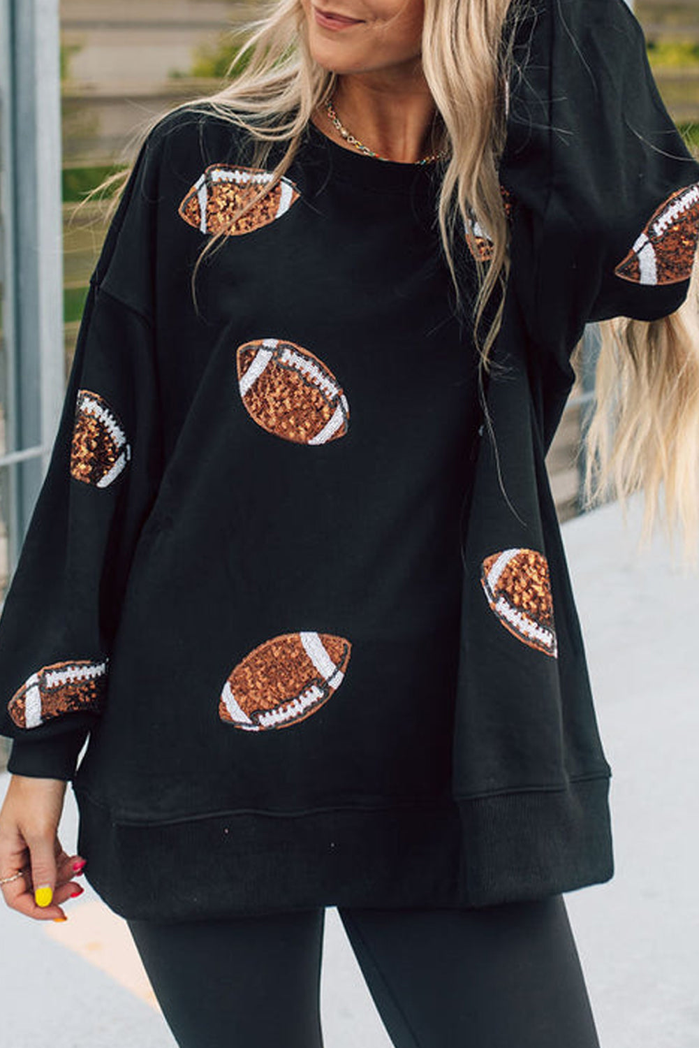 Football Sequin Patch Long Sleeve Sweatshirt