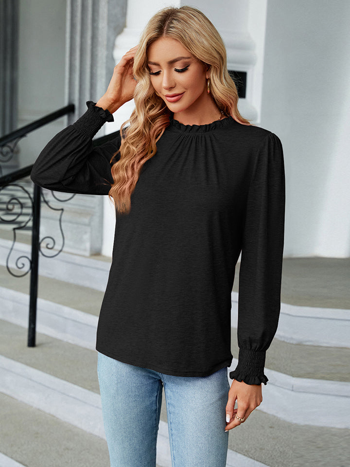 Round Neck Flounce Sleeve Blouse