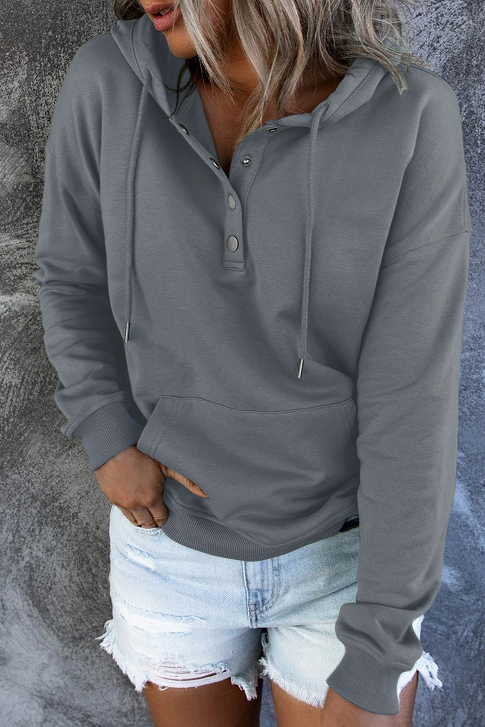 Dropped Shoulder Long Sleeve Hoodie with Pocket