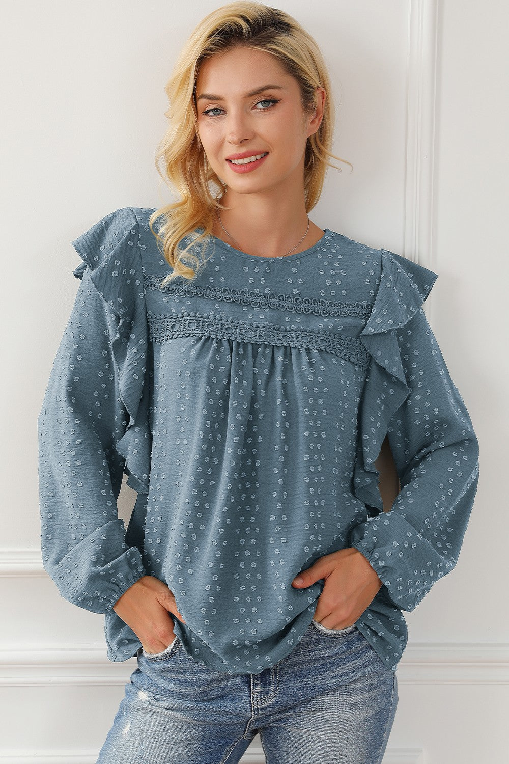 Round Neck Ruffled Blouse