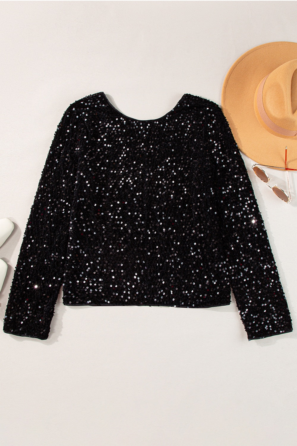 Sequin Round Neck Long Sleeve Blouse