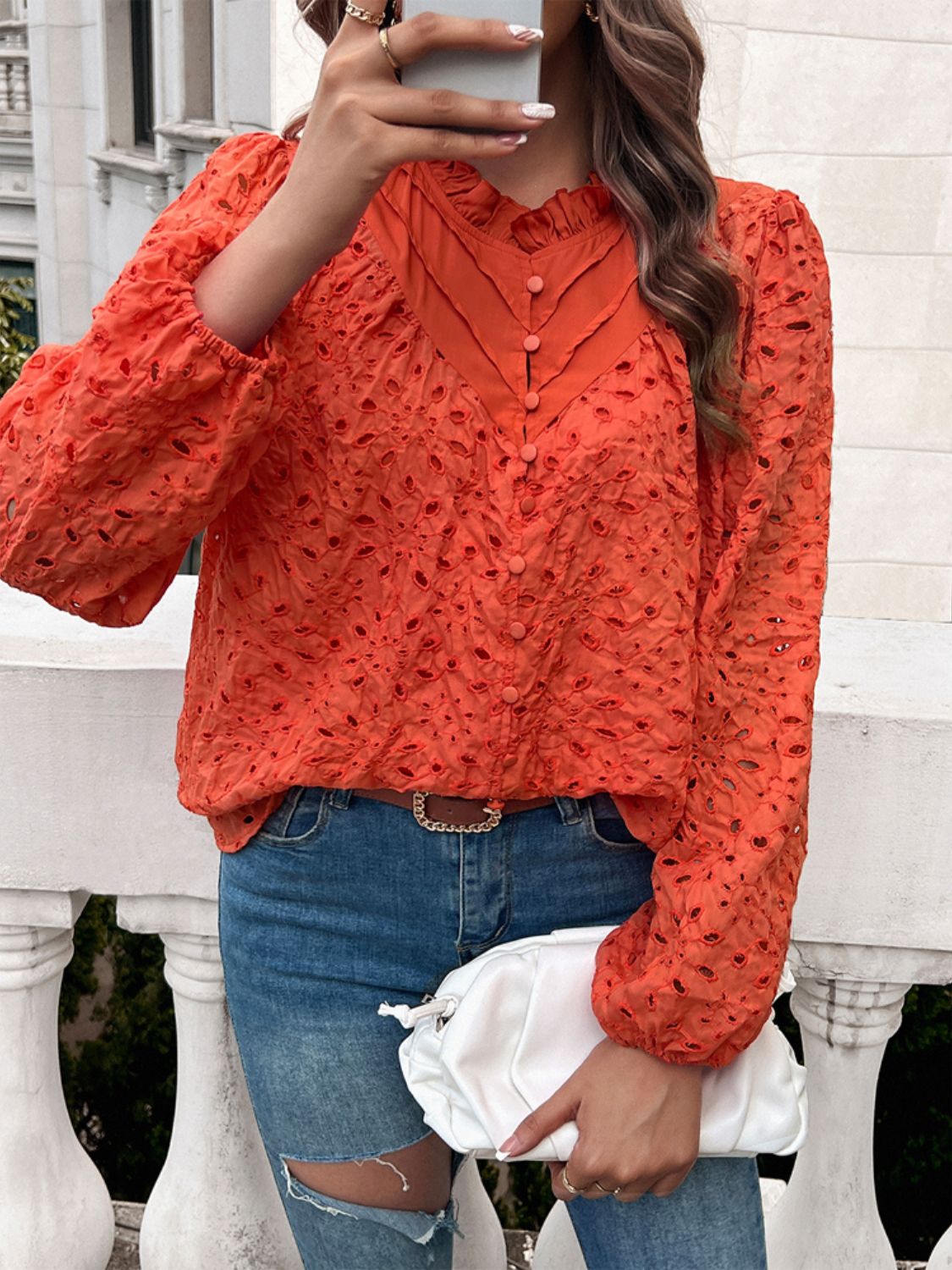 Devine Frill Round Neck Long Sleeve Shirt