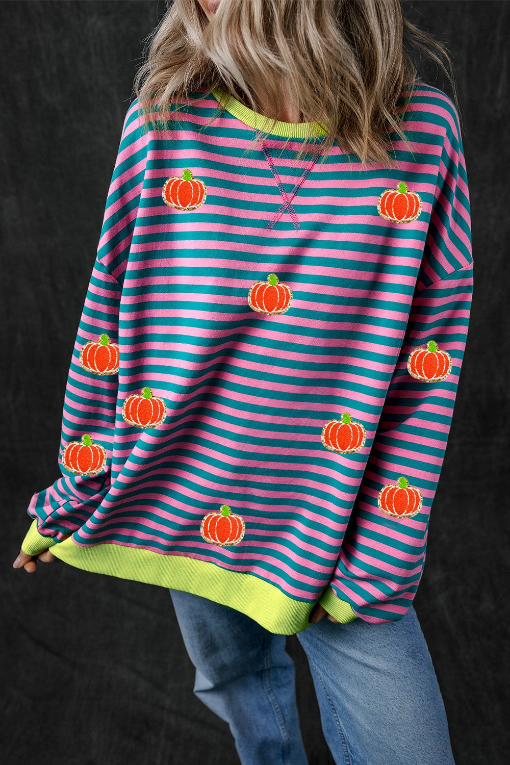 Pumpkin Striped Long Sleeve Sweatshirt